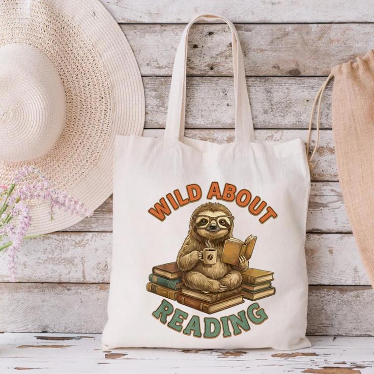 Wild About Reading Sloth Coffee Teacher Book Lover Canvas Tote Bag Wild About Reading Sloth Coffee Teacher Book Lover Canvas Tote Bag