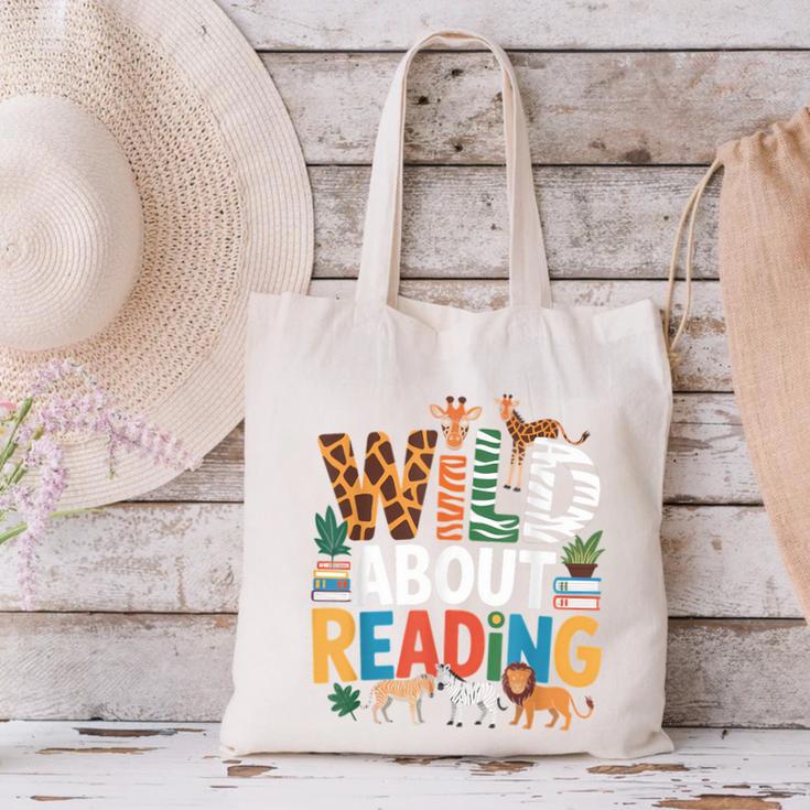 Wild About Reading Zoo Animals Books Reader Lover Canvas Tote Bag
