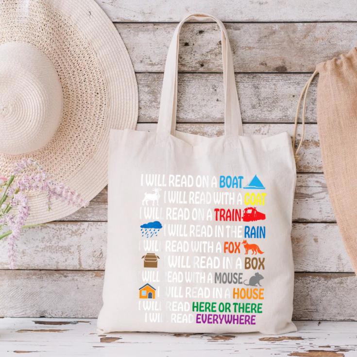 I Will Read Books On A Boat & Everywhere Reading Kids Book Canvas Tote Bag I Will Read Books On A Boat & Everywhere Reading Kids Book Canvas Tote Bag