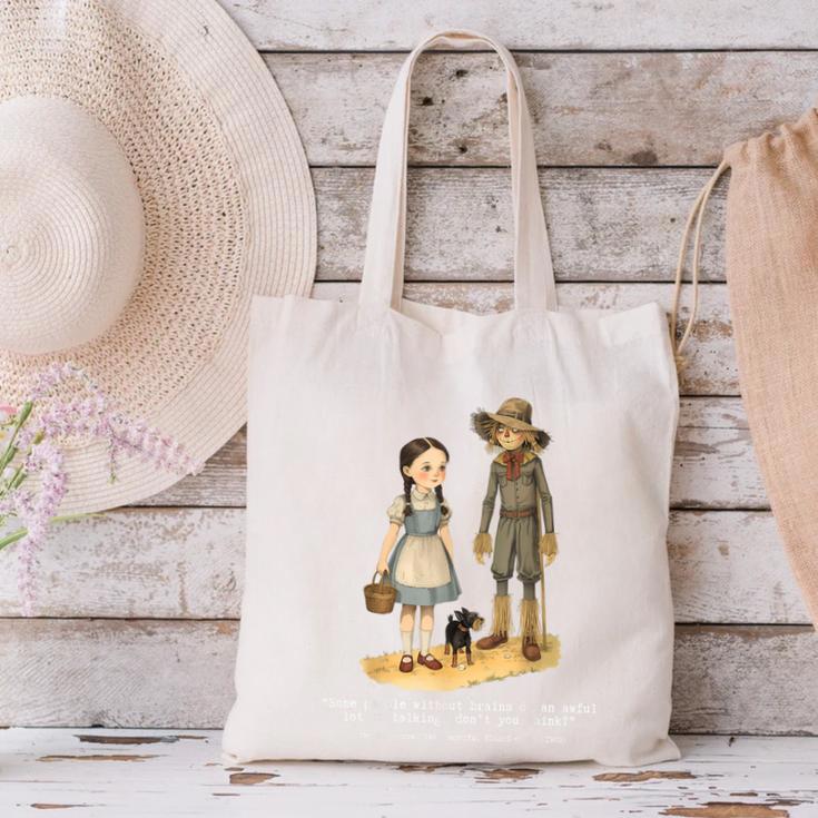 Wizard Of Oz Book Quote Scarecrow Dorothy Retro Drawing Canvas Tote Bag