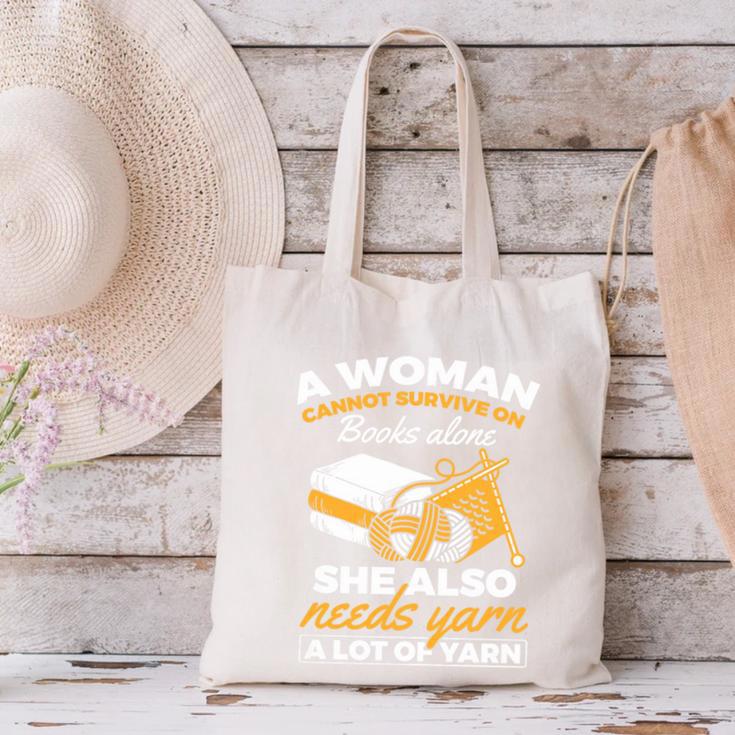 Woman Survives On Books Yarn Knitting Crochet Premium Tri-Blend Canvas Tote Bag