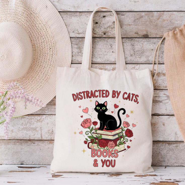 Women's Cat Books Romantic Floral Aesthetic Book Lover Cat Owner Canvas Tote Bag Women's Cat Books Romantic Floral Aesthetic Book Lover Cat Owner Canvas Tote Bag