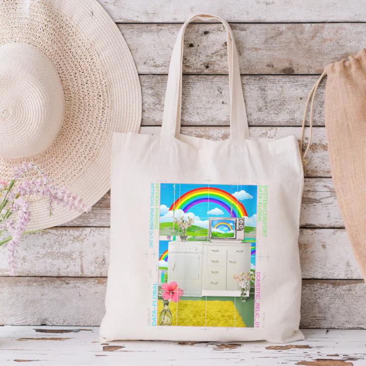 Women's Frutiger Aero Aesthetic Rainbow Glitch Art Canvas Tote Bag Women's Frutiger Aero Aesthetic Rainbow Glitch Art Canvas Tote Bag