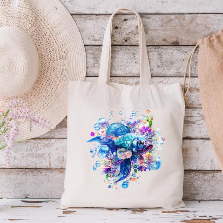 Women's Frutiger Aero Y2K Fish Canvas Tote Bag Women's Frutiger Aero Y2K Fish Canvas Tote Bag