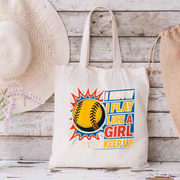 Women's Girls Softball Play Like A Girl Comic Book Pop Art Canvas Tote Bag Women's Girls Softball Play Like A Girl Comic Book Pop Art Canvas Tote Bag