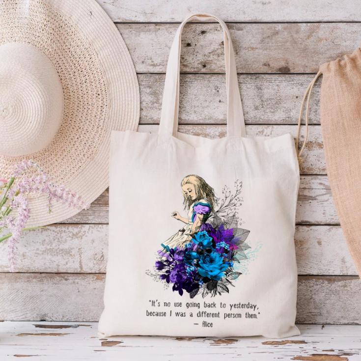 Women's Vintage Book Quote It’s No Use Going Back To Yesterday Canvas Tote Bag