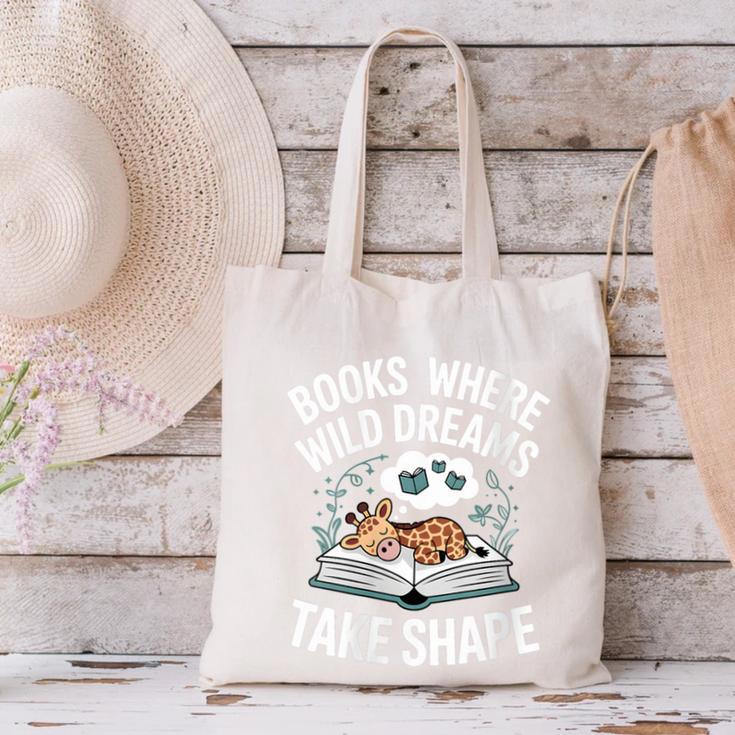 Women's Wild Dreams Reading Giraffe Book Reader Zoo Animals Kids Canvas Tote Bag