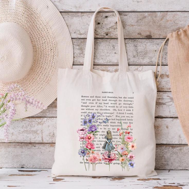Wonderland Garden & Vintage Textbook Canvas Tote Bag Wonderland Garden & Vintage Textbook Canvas Tote Bag