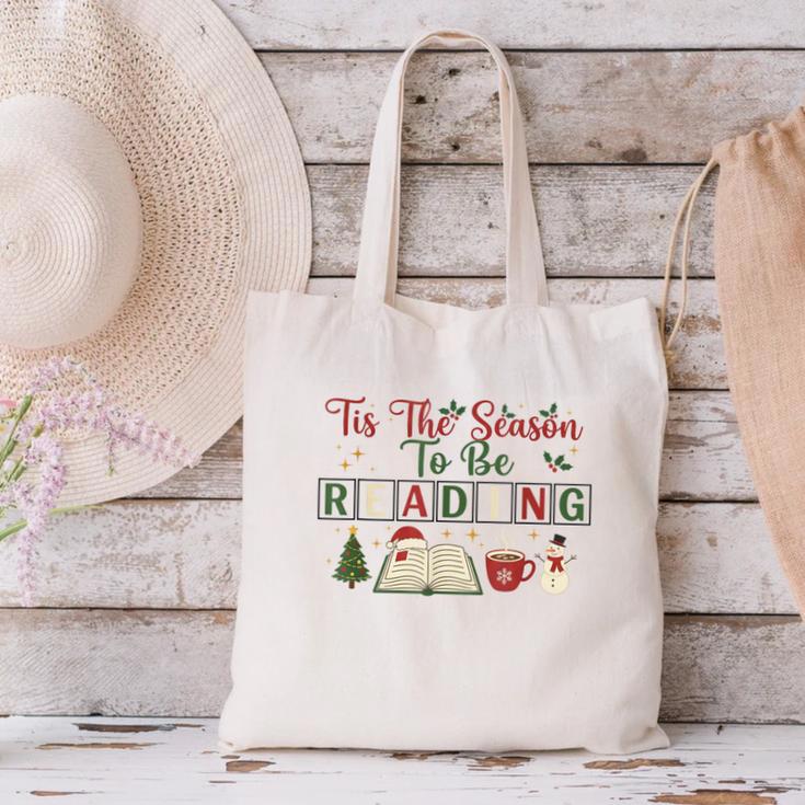 Xmas Books Tis The Season To Be Reading Book Lover Canvas Tote Bag
