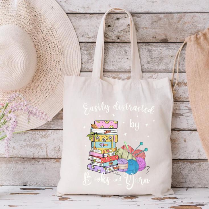Yarn Quote Easily Distracted By Books And Yarn Reader Canvas Tote Bag