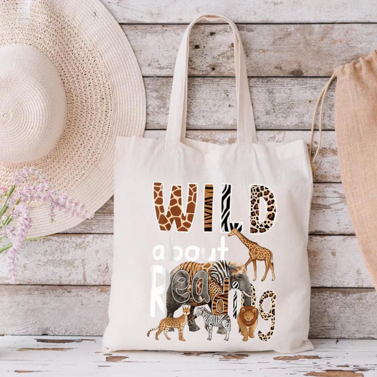 Zoo Animals Wild About Reading Books Reader Lover Librarian Canvas Tote Bag