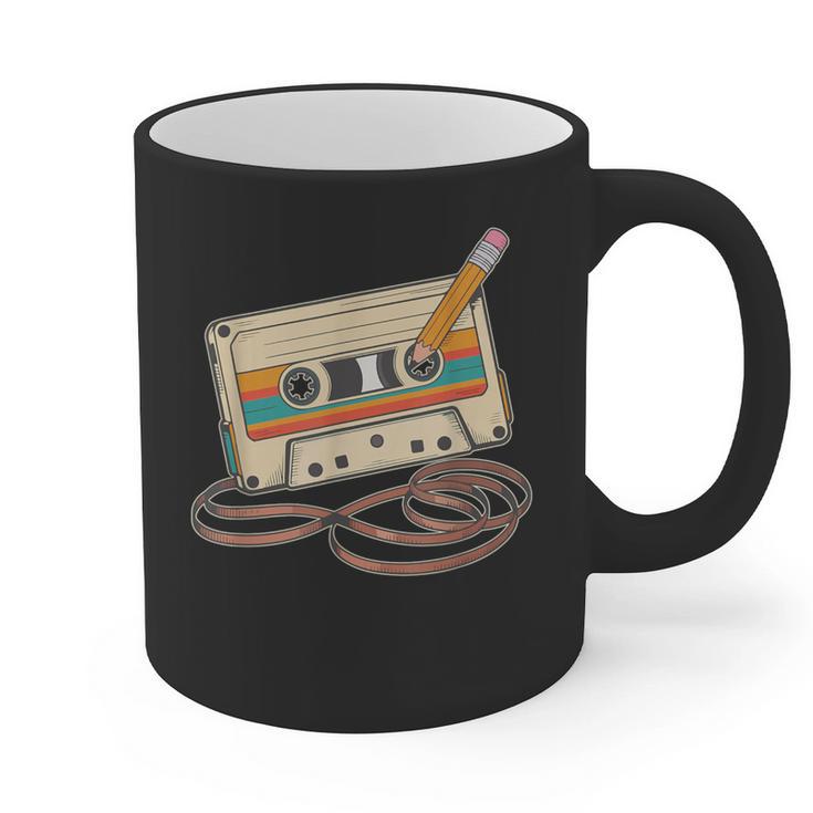 80s 90s Retro Party Costume Nostalgia Cassette Tape Pencil Graphic Print Coffee Mug