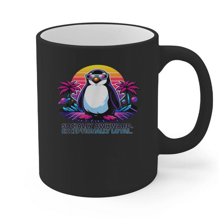 Awkward But Loyal Penguin Synthwave Vapowave Introvert Graphic Print Coffee Mug