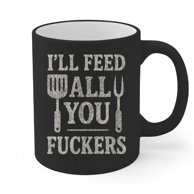 BBQ I’Ll Feed All You Fuckers BBQ Dad Cooking Grilling Graphic Print Coffee Mug