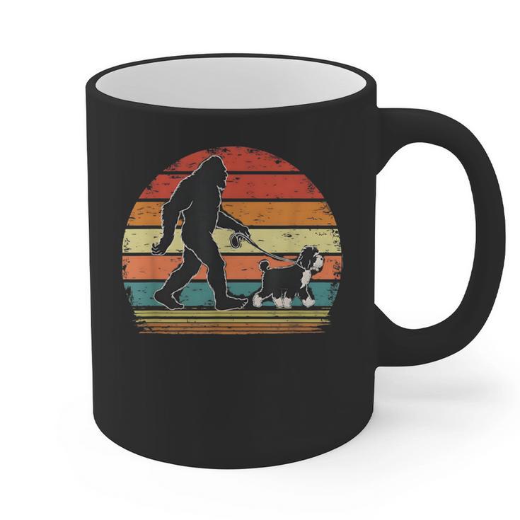 Bigfoot Walking a Dog Bernedoodle Dog Dad Graphic Print Coffee Mug
