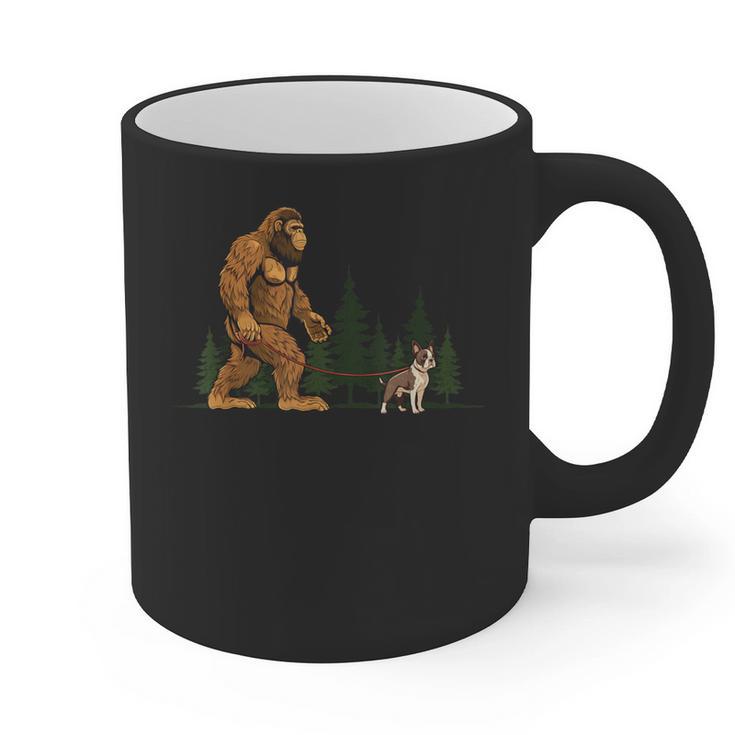Boston Terrier Bigfoot Dog Walking Dog Mom Dad Kids Graphic Print Coffee Mug