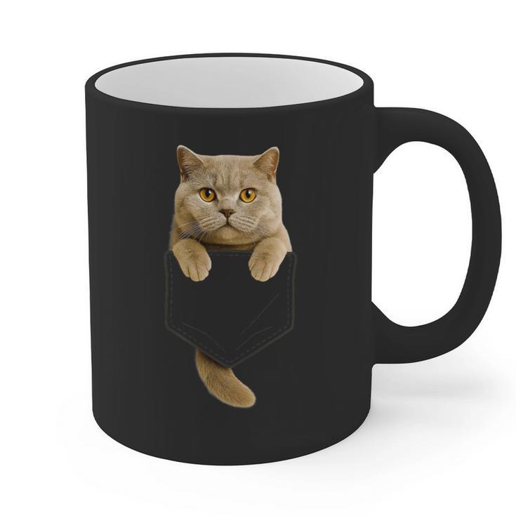 British Shorthair Cat Pocket Cat Mom Cat Dad Cat Lover Graphic Print Coffee Mug