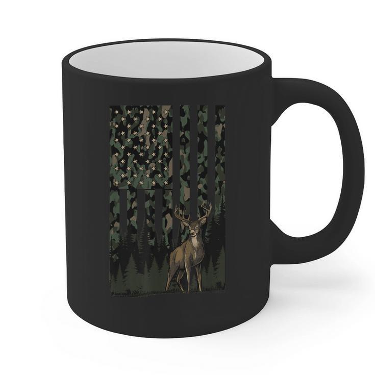 Camo Deer American Flag Graphic Hunting Men Dad Boys Graphic Print Coffee Mug