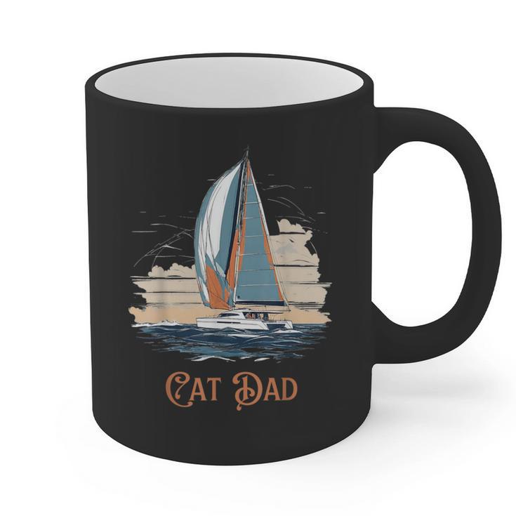 Cat Dad  Vintage Catamaran Sailing Graphic Print Coffee Mug