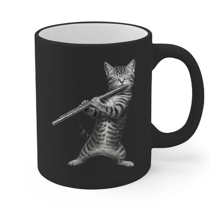 Cat Playing Flute For Cat Lover Cat Mom Cat Dad Graphic Print Coffee Mug