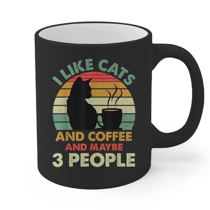 Cats Coffee & 3 People Tee Cute Font Introvert Humor Graphic Print Coffee Mug