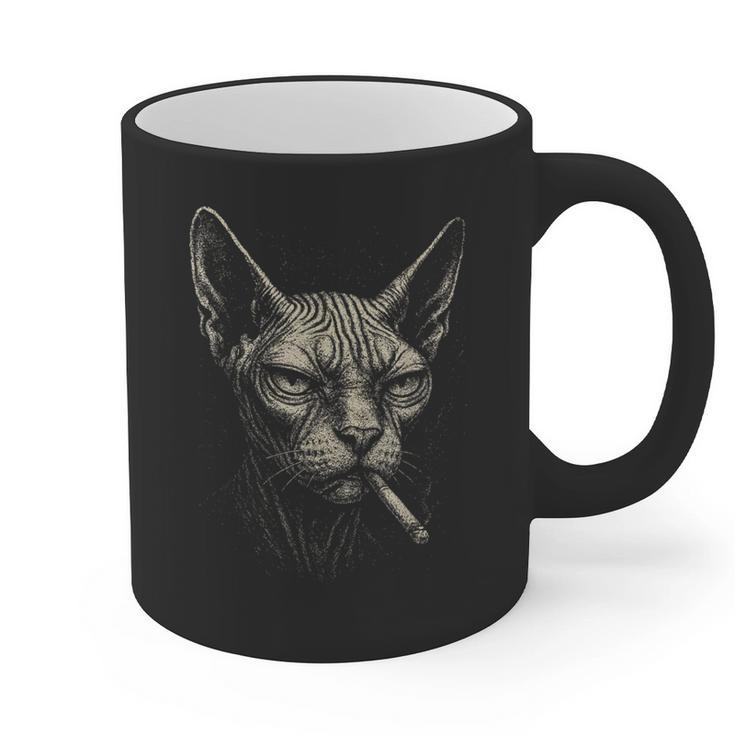 Cigarette Smoking Sphynx Cat Meme Stupid For Dad Graphic Print Coffee Mug