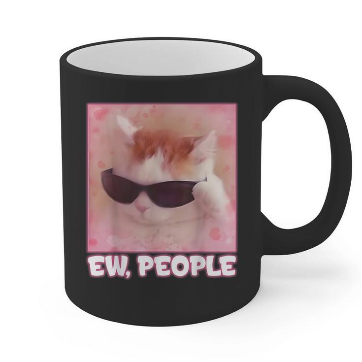 Cool Cat Meme Ew People Anti Social Introvert Cute Cat Graphic Print Coffee Mug