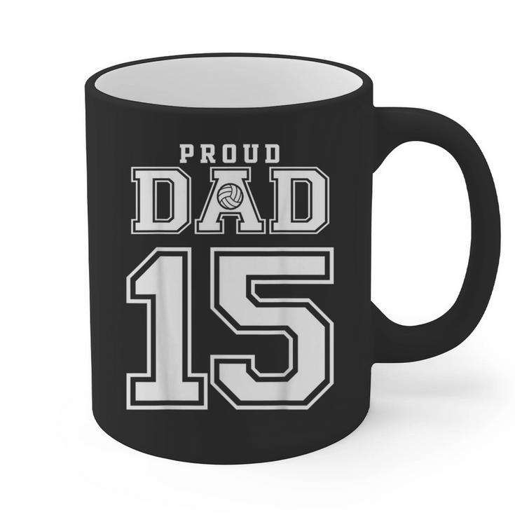 Custom Proud Volleyball Dad Number 15 Personalized For Men Graphic Print Coffee Mug