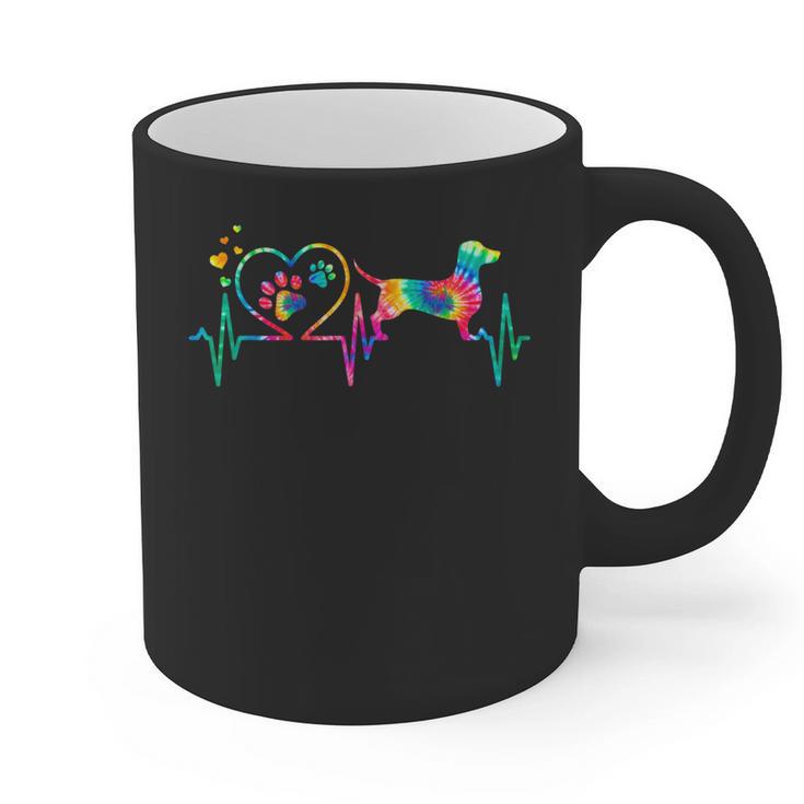 Dachshund Doxie Weenie Mom Dad Heartbeat Tie Dye Dog Graphic Print Coffee Mug