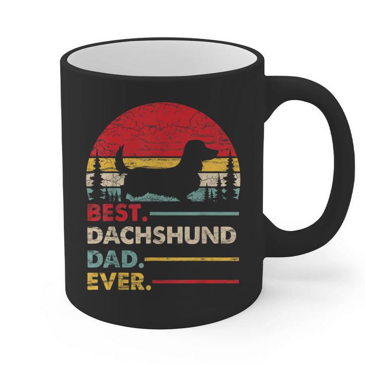 Dachshund Long Haired Best Dad Ever Dog Vintage Retro Graphic Print Coffee Mug