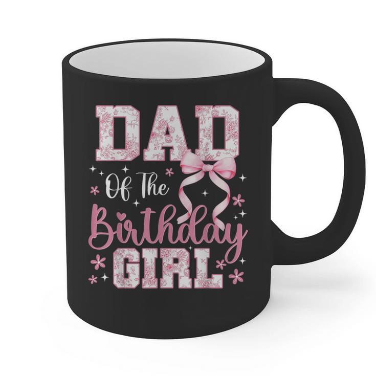 Dad Of The Birthday Girl Pink Bow Flower Birthday Girl Graphic Print Coffee Mug