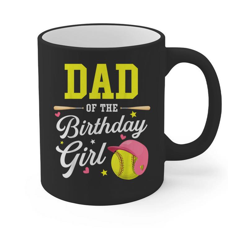 Dad Of The Birthday Girl Softball Player Theme B-Day Daddy Graphic Print Coffee Mug