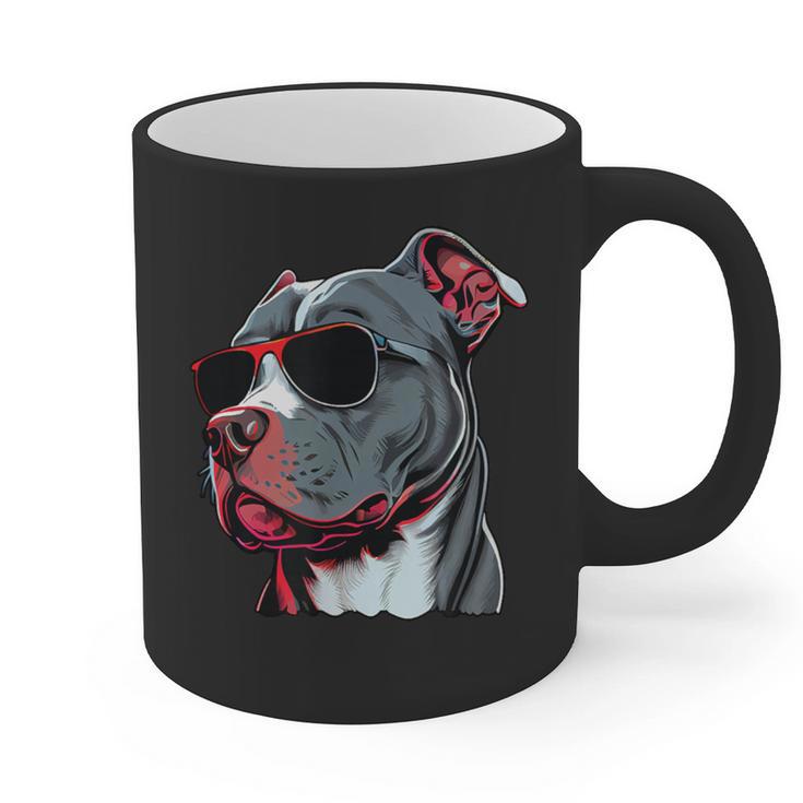 Dad Mom Cool Dog Sunglasses Pitbull Graphic Print Coffee Mug