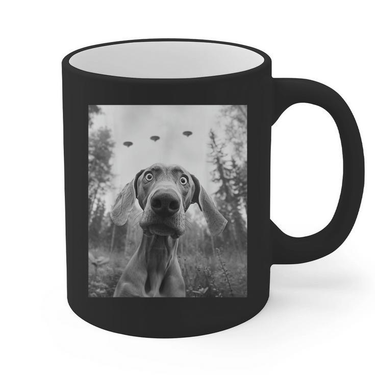 Dog Mom Dad Alien Selfie Weimaraner UFO For Men Women Graphic Print Coffee Mug