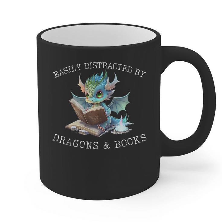 Easily Distracted By Dragons And Books Introvert Shirt Graphic Print Coffee Mug