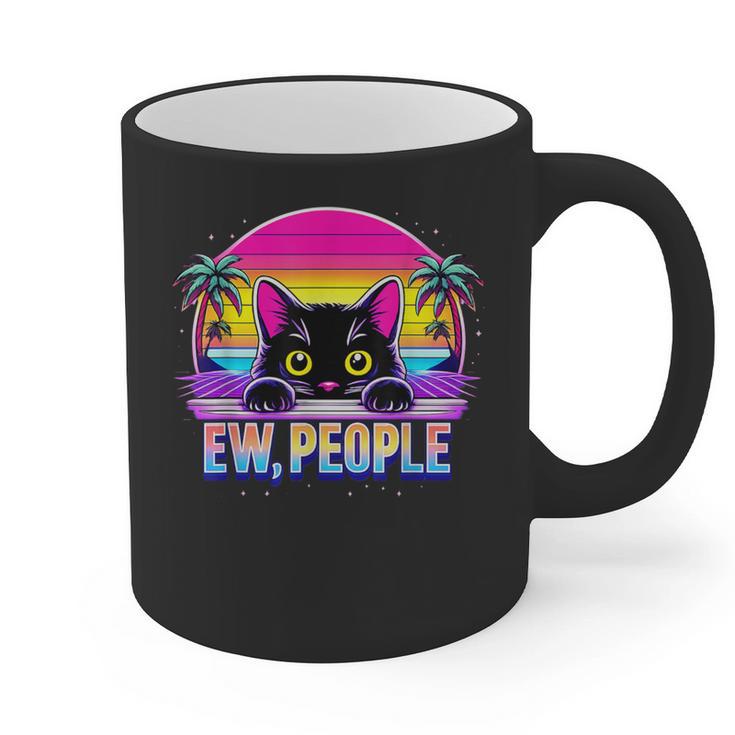 Ew Cat Misanthrope Introvert Synthwave 80s Graphic Print Coffee Mug