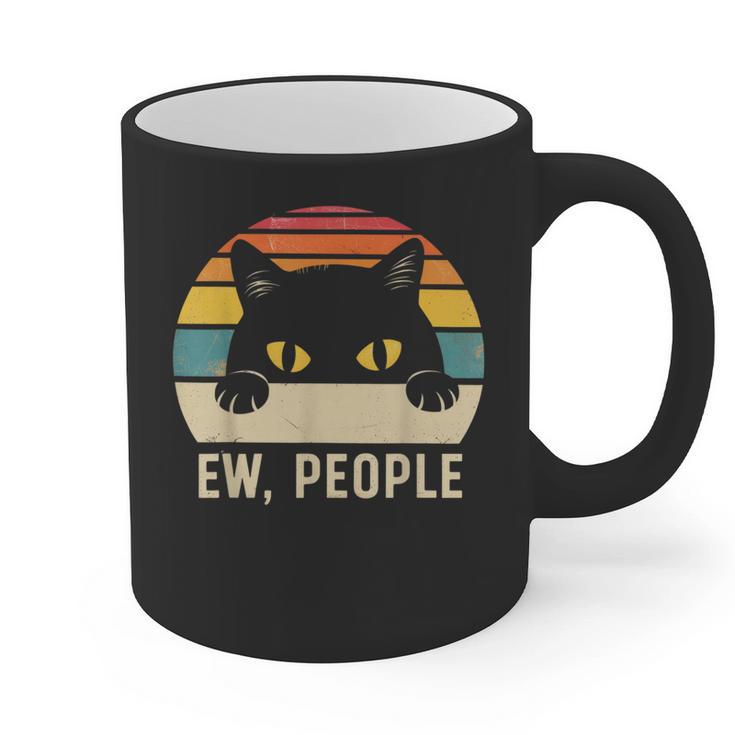 Ew People Retro Cat Vintage Anti-Social Introvert Graphic Print Coffee Mug