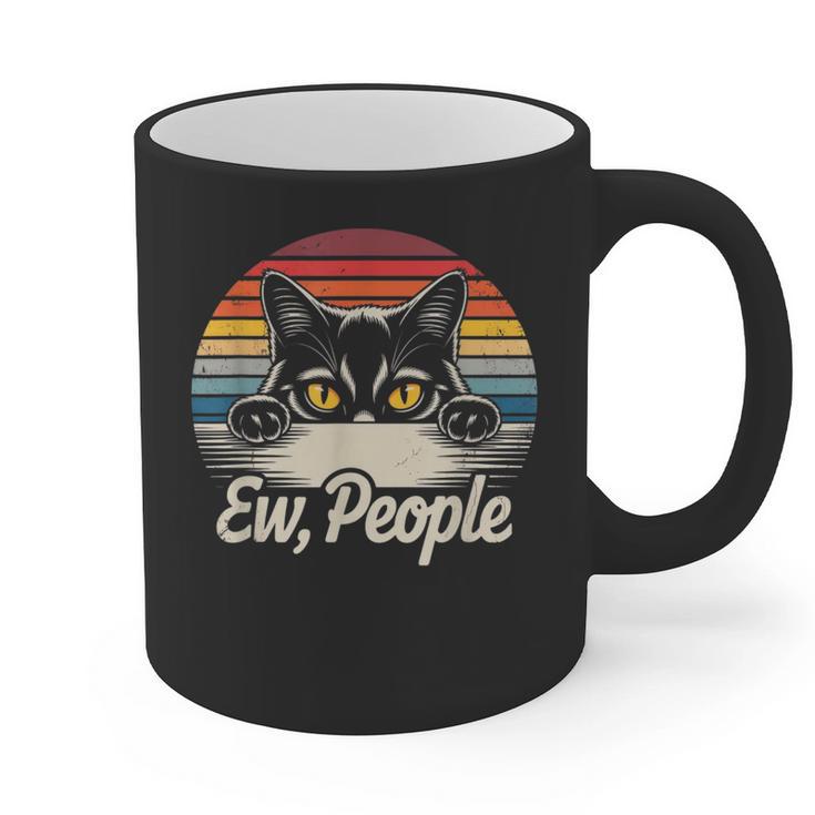 Ew People Retro Cat Vintage Anti Social Introvert Graphic Print Coffee Mug