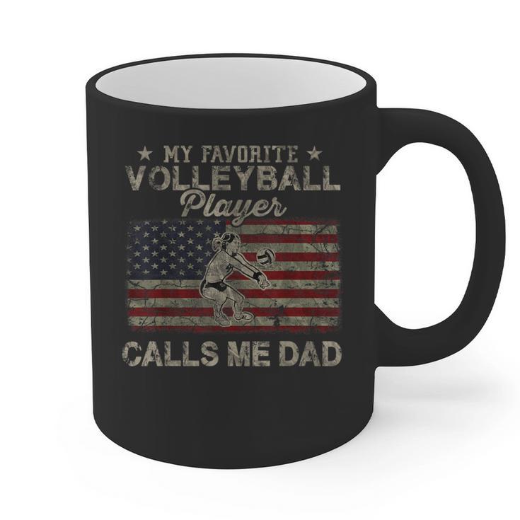 My Favorite Volleyball Player Calls Me Dad USA Flag Graphic Print Coffee Mug
