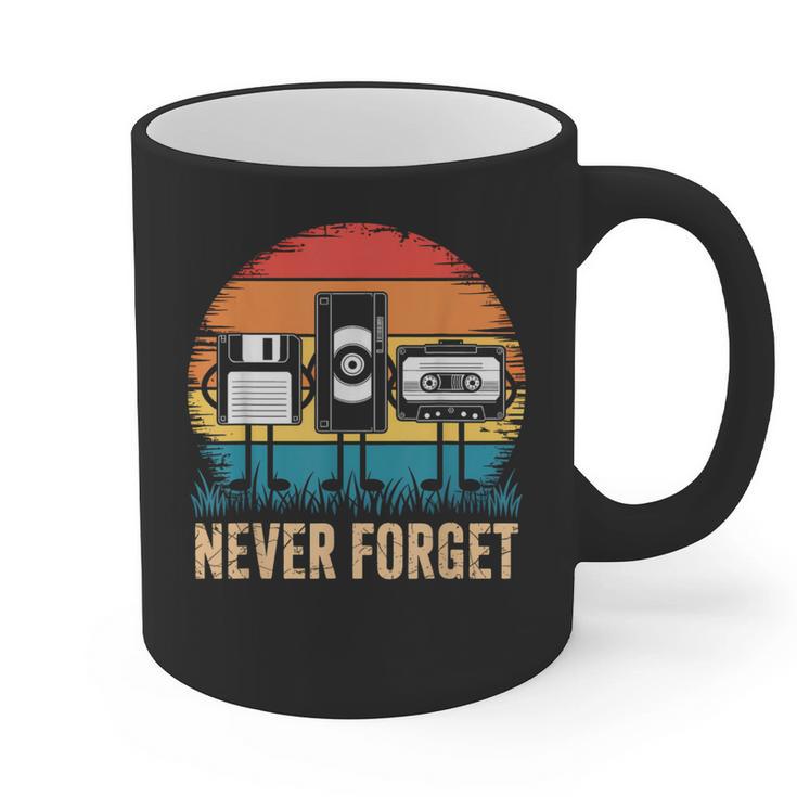 Never Forget Retro 80s 90s Floppy VHS Cassette Nostalgia Graphic Print Coffee Mug