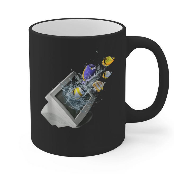 Frutiger Aero Aesthetic Tech Computer Aquarium Fishes Graphic Print Coffee Mug