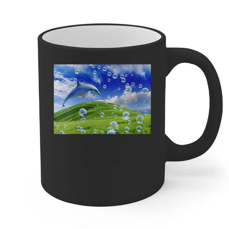 Frutiger Aero Dolphin Meadow Aesthetic Y2k 2000s Ironic Graphic Print Coffee Mug