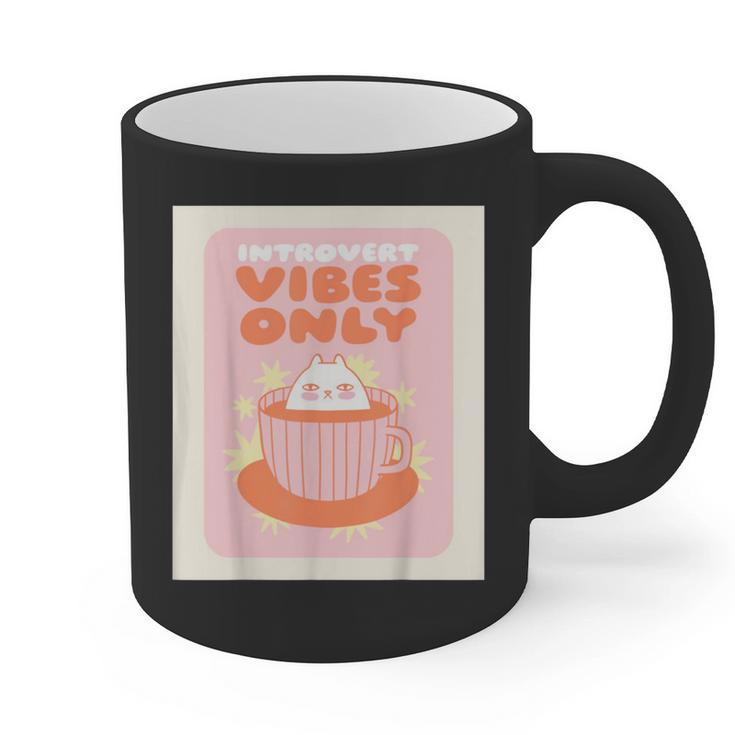 Fun Cool Cute Introvert Cat Character Quote Tea Cup For Men Women Graphic Print Coffee Mug