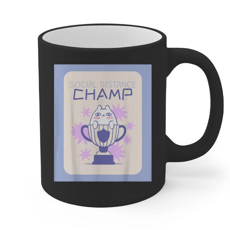 Fun Cute Introvert Cat Character Trophy For Men Women Graphic Print Coffee Mug