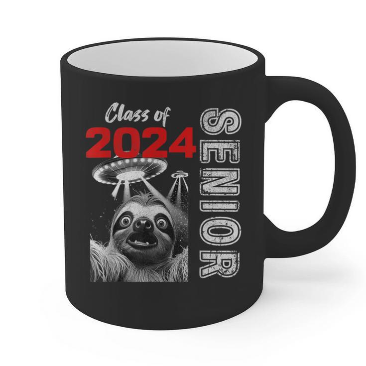 Fun Trendy UFO Sloth Graduation Class Of 2024 Senior Graphic Print Coffee Mug