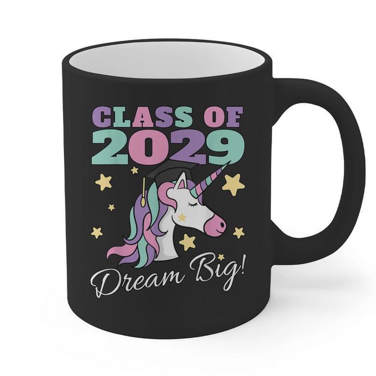 Girls Class Of 2029 Magical Unicorn Graduation Cap Graphic Print Coffee Mug