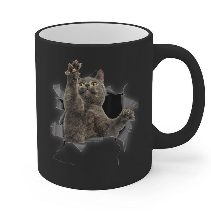Grey Cat Torn Cloth Cat Dad Cat Mom Cat Lover Graphic Print Coffee Mug