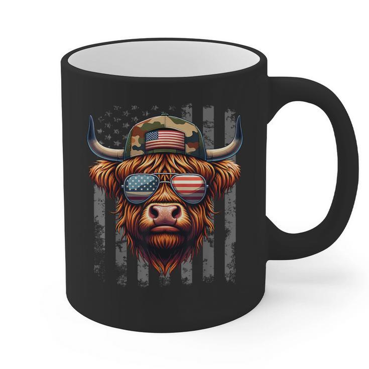 Highland Cow 4th July USA Flag Dad Father America Men Boys Graphic Print Coffee Mug