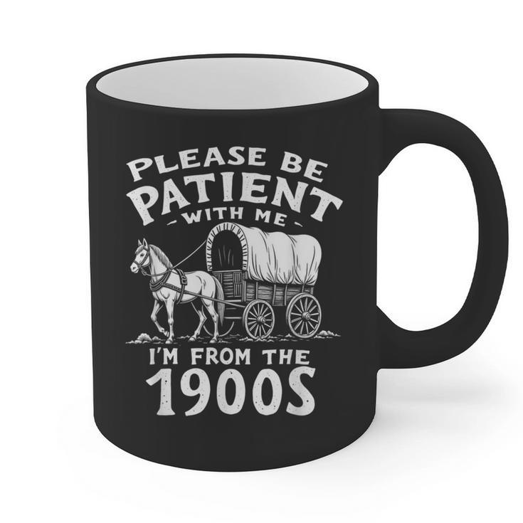Humorous Wagon Plea Please Be Patient I'm From The 1900s Graphic Print Coffee Mug Humorous Wagon Plea Please Be Patient I'm From The 1900s Graphic Print Coffee Mug