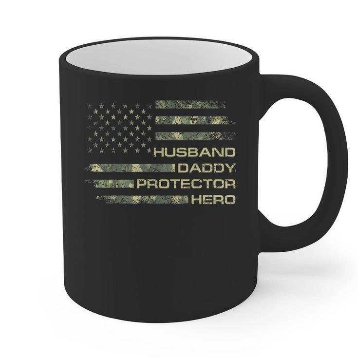 Husband Daddy Protector Hero Fathers Day Camo American Flag Graphic Print Coffee Mug